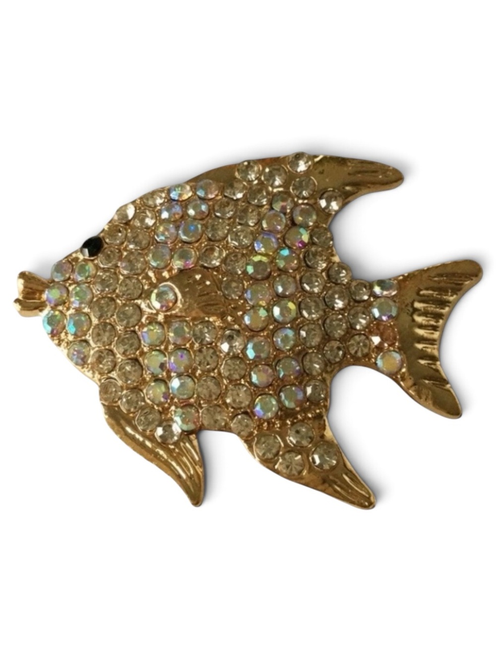 Gold‑Tone Angelfish Brooch with AB Rhinestones - Sparkling Statement Pin